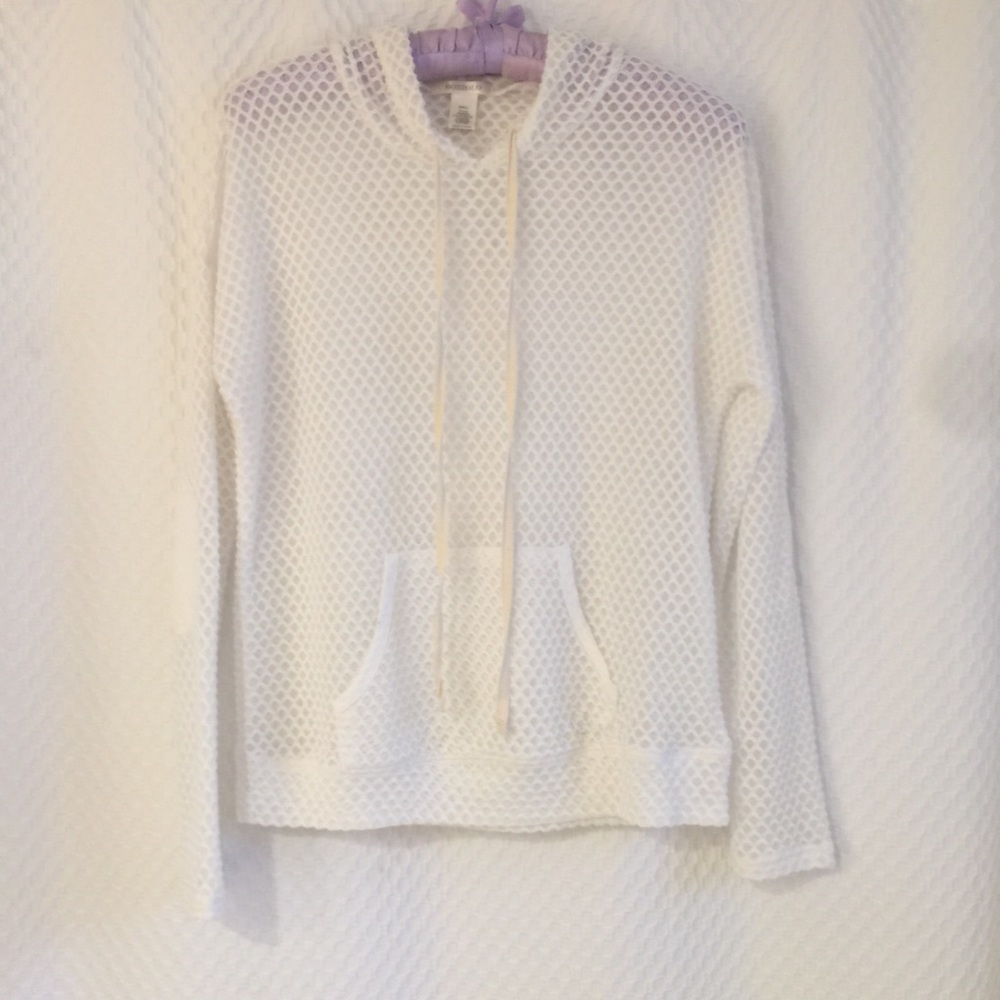White sheer waffle hoodie